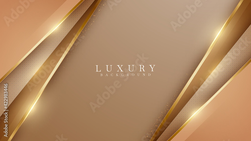 Elegant brown shade background with line golden elements. Realistic luxury paper cut style 3d modern concept. vector illustration for design.