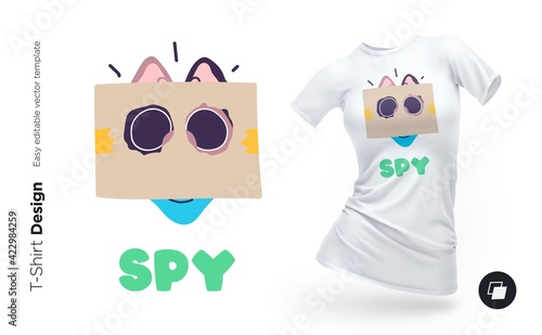 Funny cat character. Print for clothes, posters or souvenirs. Vector