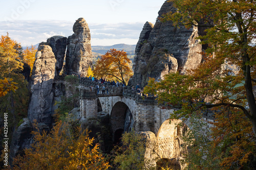 Bastai Bridge Saxony Germany and tourists in autumn