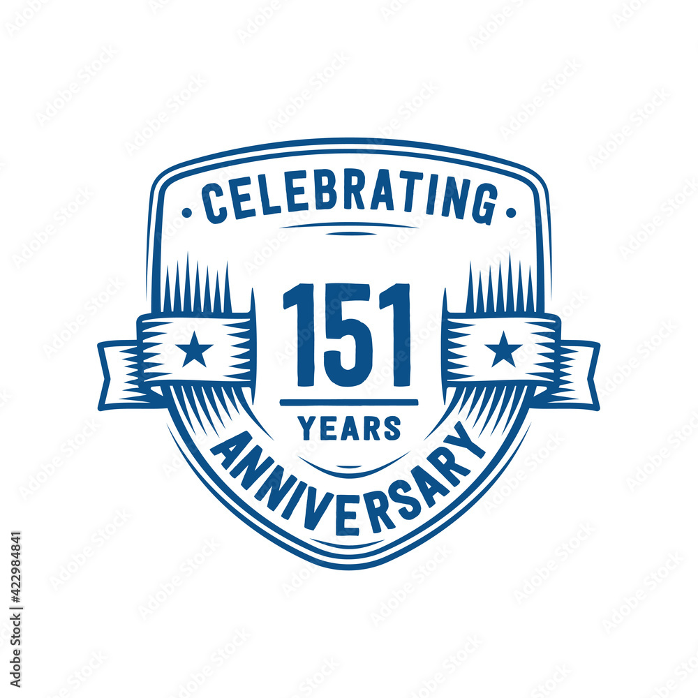151 years anniversary celebration shield design template. 151st anniversary logo. Vector and illustration. 