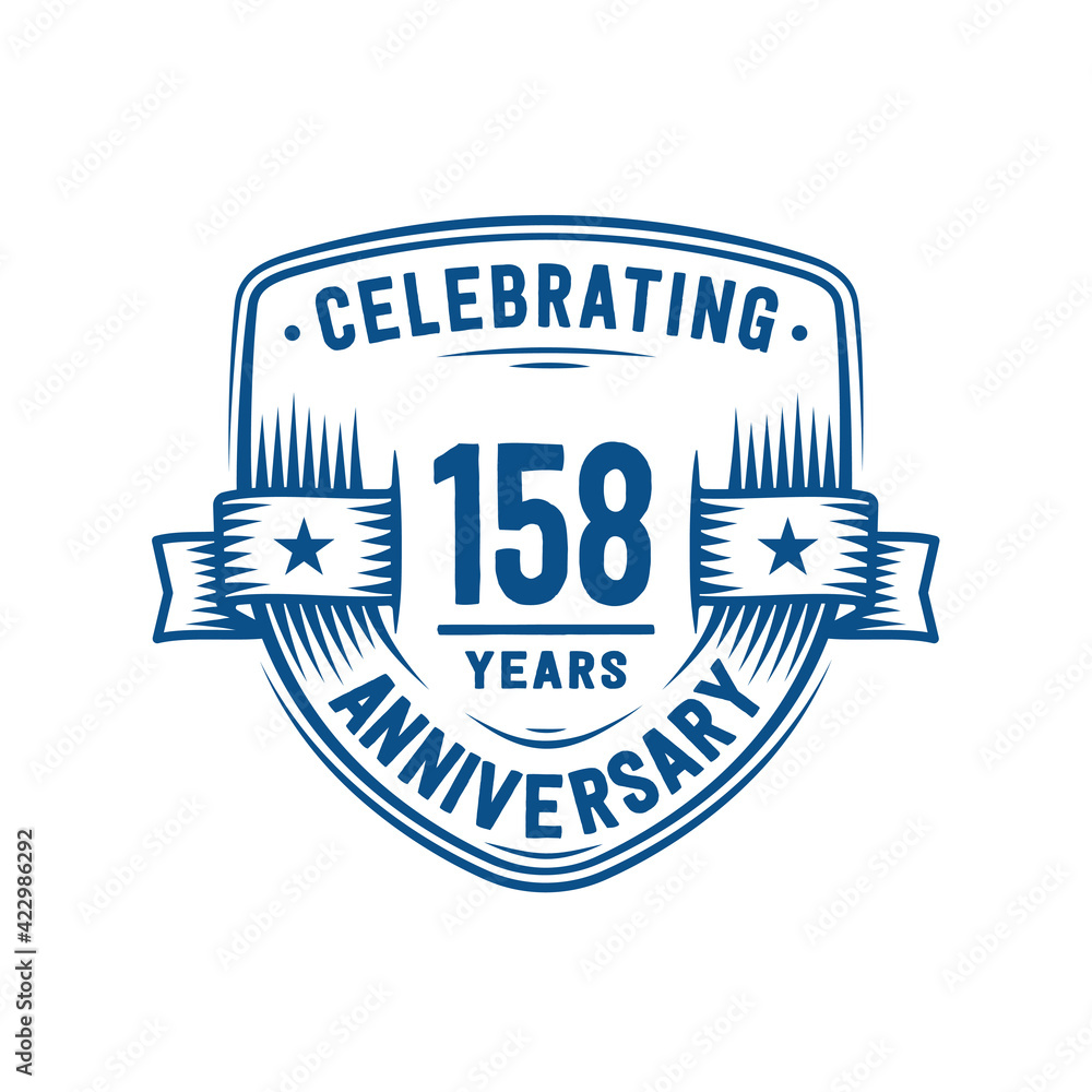 158 years anniversary celebration shield design template. 158th anniversary logo. Vector and illustration. 158 years anniversary celebration shield design template. 158th anniversary logo. Vector and illustration.