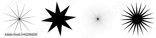 Set of starburst  sunburst shapes. Abstract glitter  glimmer  flash shapes  elements. Radial  radiating clip-art