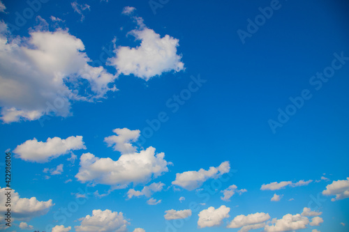 Aerial white clouds in the blue summer sky.