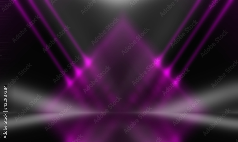 Empty scene background. Neon purple ultraviolet lines. Laser show. 3d illustration