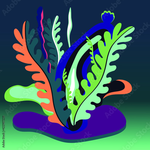 Background from abstract leaves, seaweed. Vector illustration.