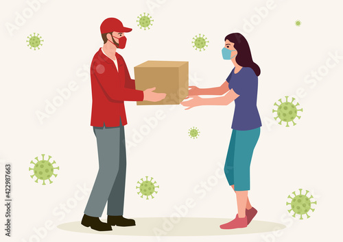 Man delivering a package to a woman