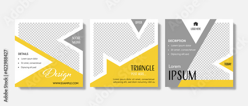 Set of clean editable social media post templates with yellow and grey accent. Modern business banner graphics for online advert or facebook and instagram