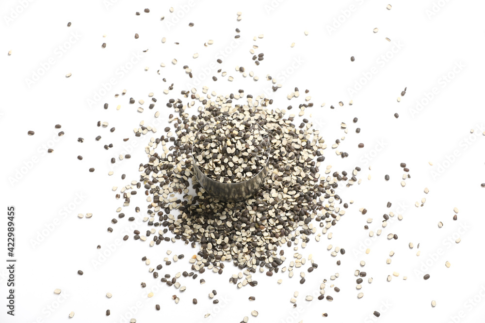 Split Black Lentil Also Know as Black Gram, Black Urad Dal, Vigna Mungo, Urad Bean on White Background Split Black Lentil Also Know as Black Gram, Black Urad Dal, Vigna Mungo, Urad Bean on White Background