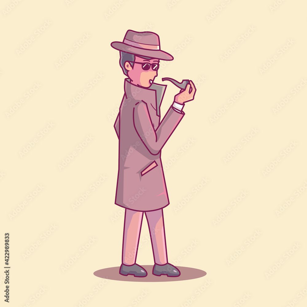 Detective cartoon illustration. the detective holding the smoking pipe Detective cartoon illustration. the detective holding the smoking pipe
