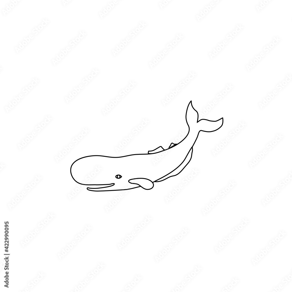 Sperm whale outline, marine wild animal, vector cartoon illustration ...