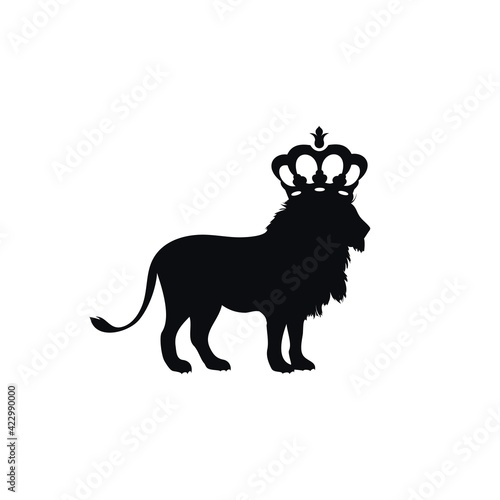 king lion crown and silhouette logo concept