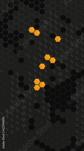 Dark Gray Yellow Hexagon Shapes Abstract Stories Background. Vector illustration