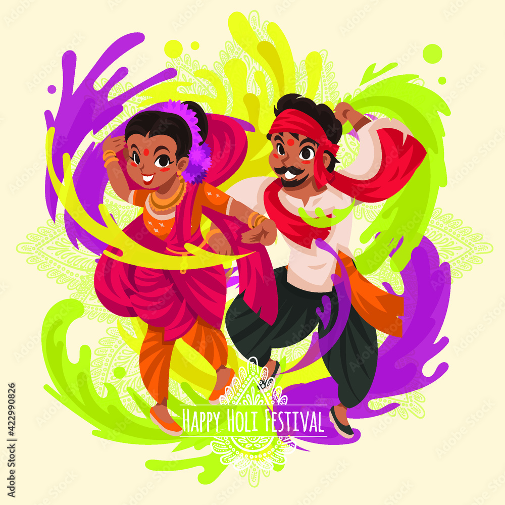 Happy Holi festival. Indian people dance with Holi celebration background.  vector illustration design Stock Vector | Adobe Stock