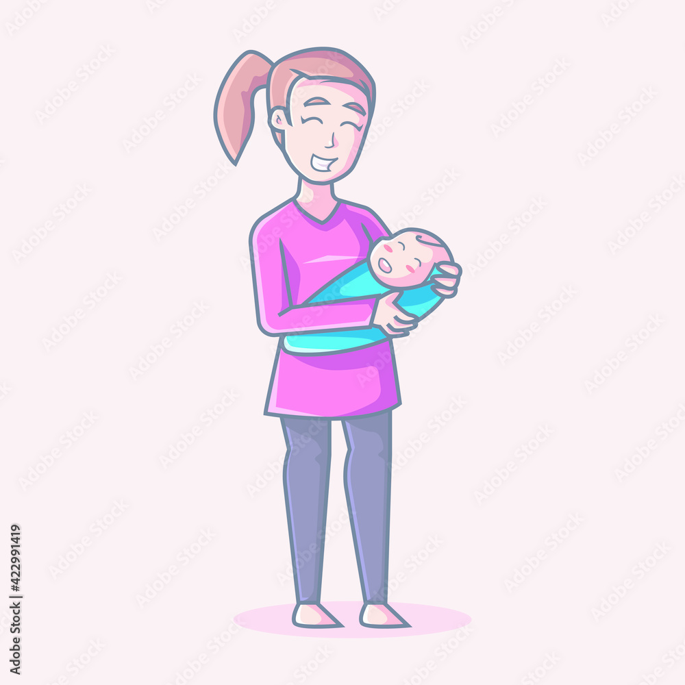 mother puts the baby to sleep. cartoon vector mother puts the baby to sleep. cartoon vector