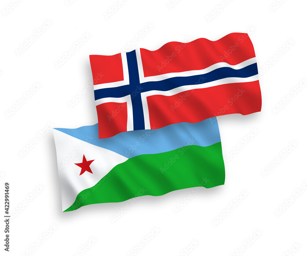 Flags of Norway and Republic of Djibouti on a white background Flags of Norway and Republic of Djibouti on a white background