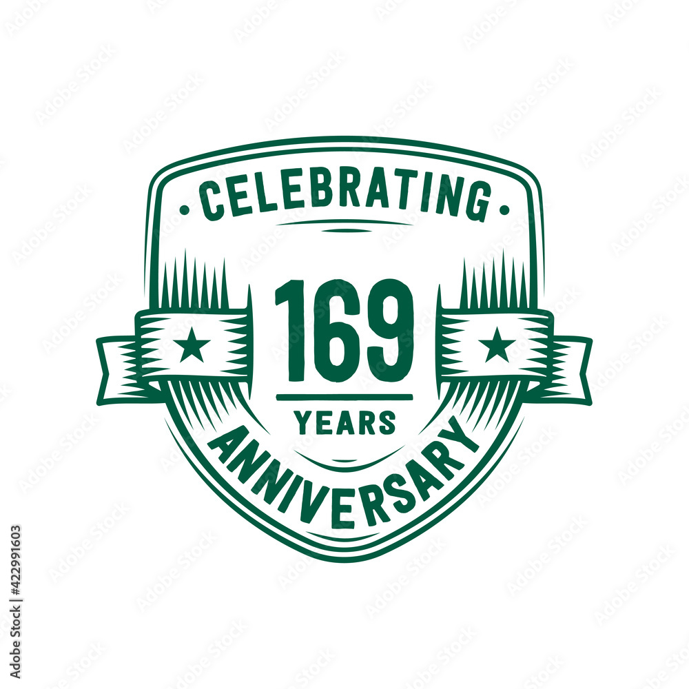 169 years anniversary celebration shield design template. 169th anniversary logo. Vector and illustration. 169 years anniversary celebration shield design template. 169th anniversary logo. Vector and illustration.