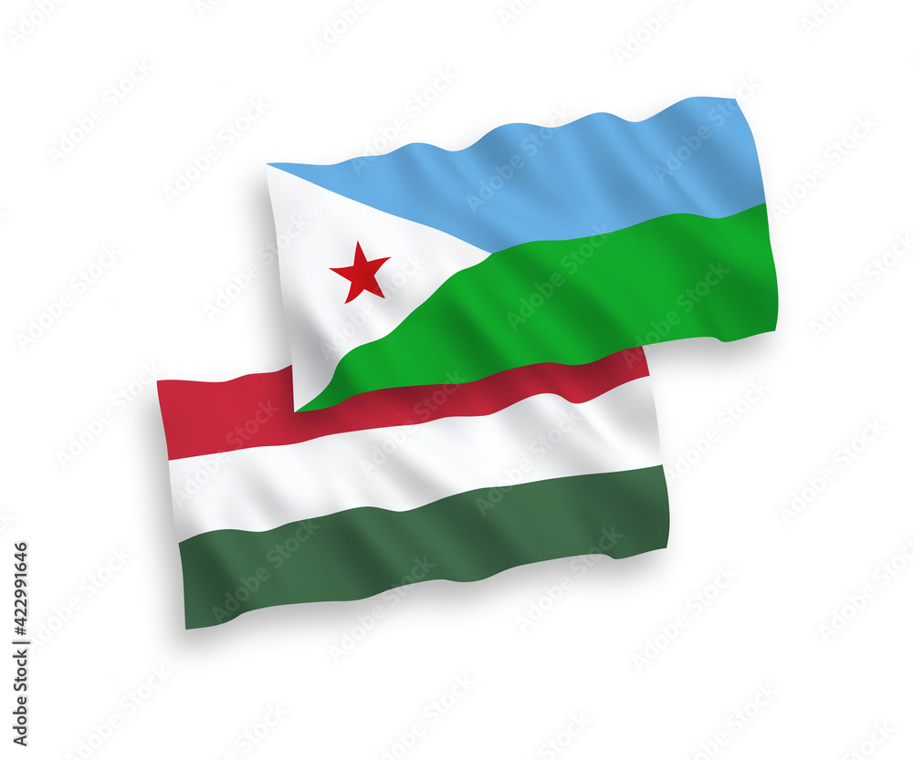 Flags of Republic of Djibouti and Hungary on a white background Flags of Republic of Djibouti and Hungary on a white background