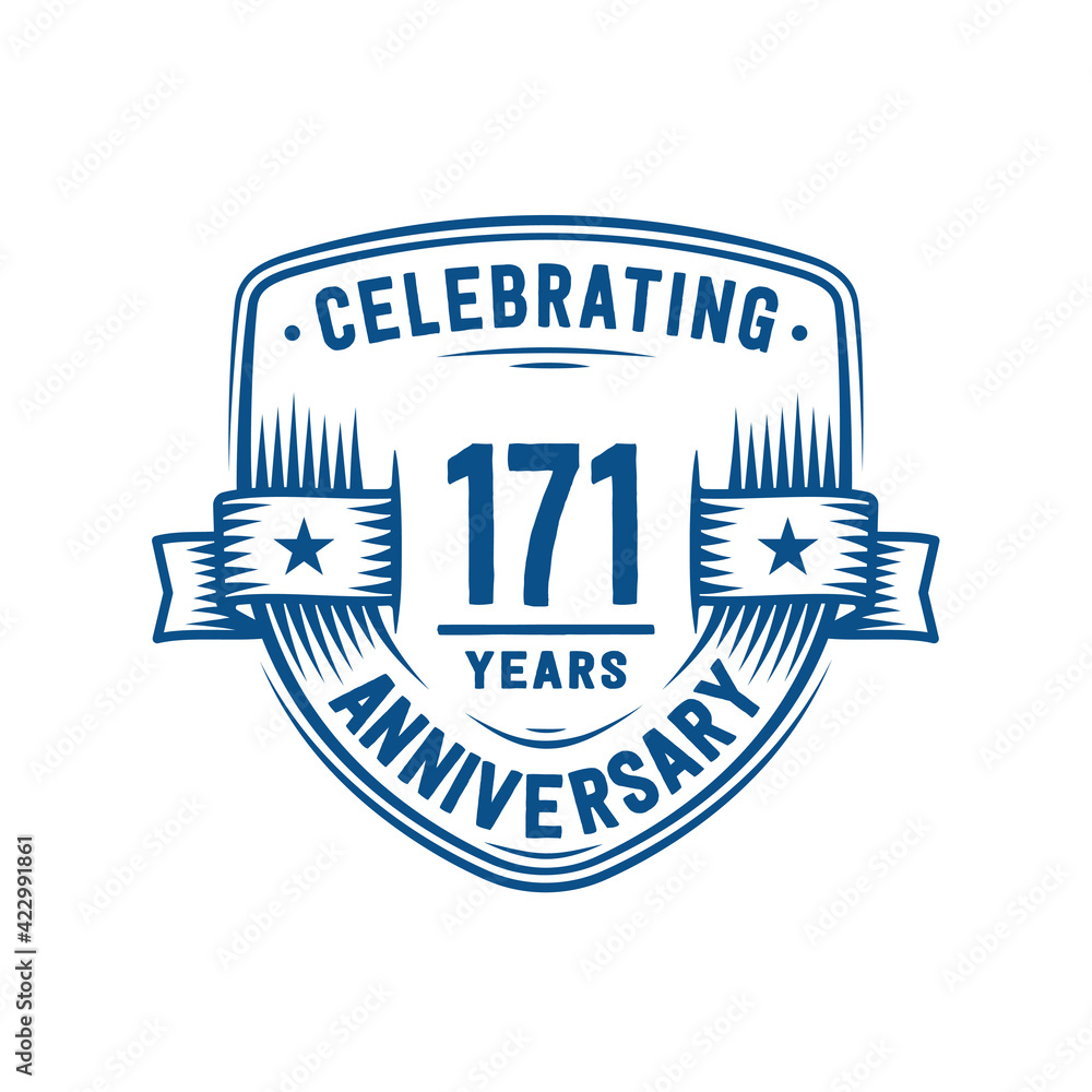 171 years anniversary celebration shield design template. 171st anniversary logo. Vector and illustration. 171 years anniversary celebration shield design template. 171st anniversary logo. Vector and illustration.