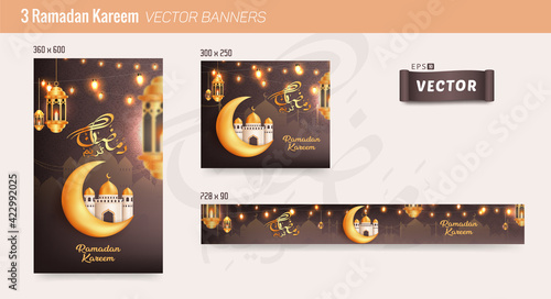 3 Ramadan Kareem Greetings Vector Banner Set Template
