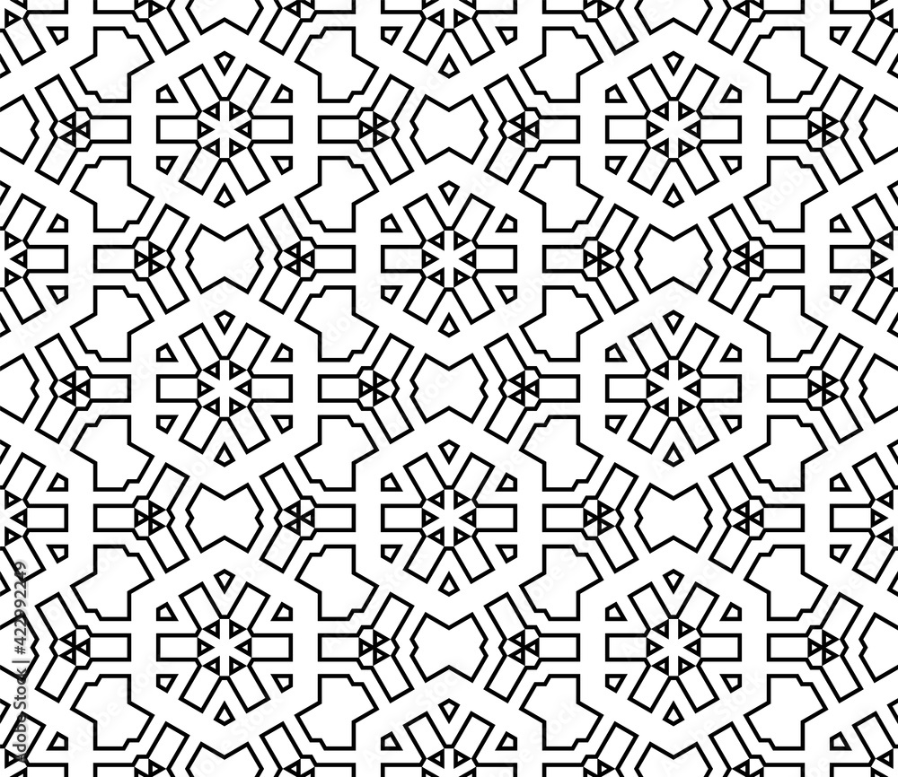 Abstract fantasy thin line hexagon, triangle geometric seamless pattern. Creative mosaic, tile background. Abstract fantasy thin line hexagon, triangle geometric seamless pattern. Creative mosaic, tile background.
