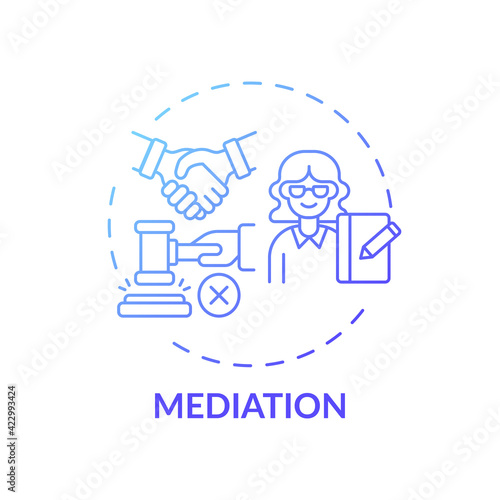 Mediation concept icon. Legal services categories. Effective mediation services keep disputes out of courthouse process idea thin line illustration. Vector isolated outline RGB color drawing