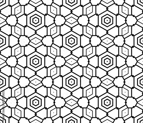 Abstract fantasy thin line hexagon  triangle geometric seamless pattern. Creative mosaic  tile background.