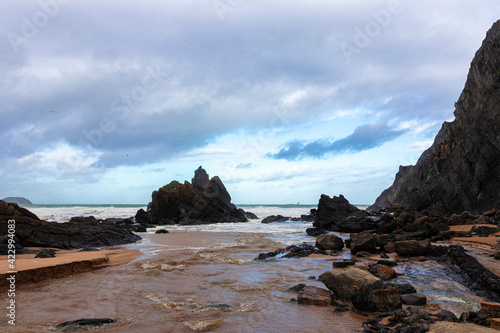 laga beach in urdaibai biosphere reserve in vizcaya a cloudy day