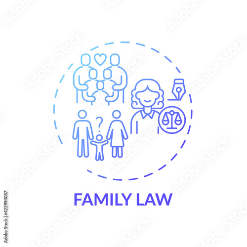 Family law concept icon. Legal services types. Program that deals with family problems and toxic relationships idea thin line illustration. Vector isolated outline RGB color drawing