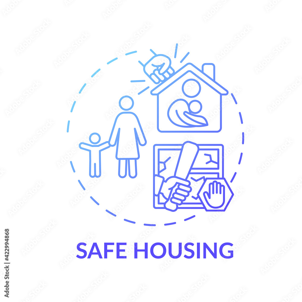 Safe housing concept icon. Domestic violence survivors support. Protect people houses from getting destroyed and robbed idea thin line illustration. Vector isolated outline RGB color drawing