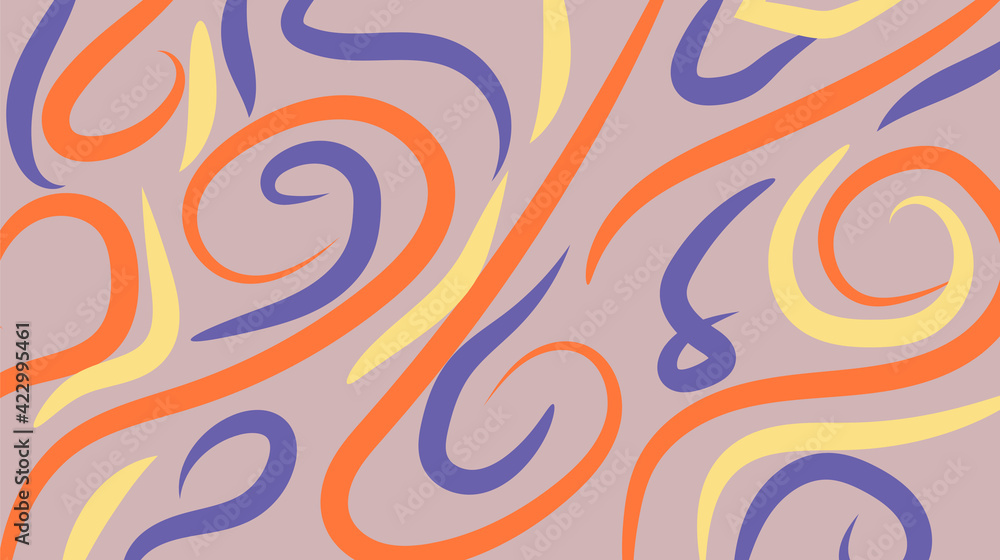 Fototapeta premium Abstract background with curly brush strokes, template, wave, artistic covers design, colorful texture. Trendy pattern, graphic poster, geometric brochure, card.