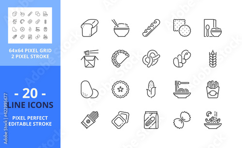Line icons about carbohydrates. Pixel perfect 64x64 and editable stroke
