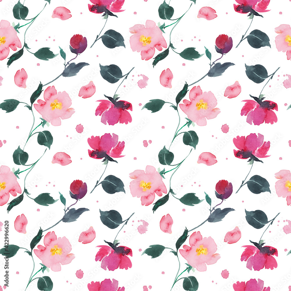Seamless floral pattern with peonies on light background, watercolor. Template design for textiles, interior, clothes, wallpaper. Botanical art Seamless floral pattern with peonies on light background, watercolor. Template design for textiles, interior, clothes, wallpaper. Botanical art