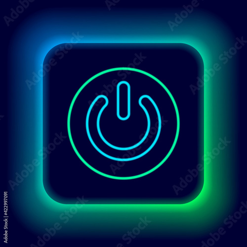 Glowing neon line Power button icon isolated on black background. Start sign. Colorful outline concept. Vector