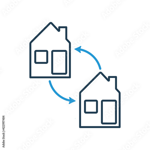 House exchange line icon. Barter of real estate property. Transaction concept. Swap and house line icon. Vector