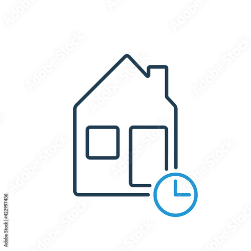 House time line icon on white background. Clock and home line icon. Time to sell real estate property. Vector