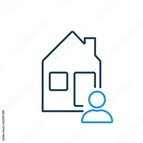 Tenant or landlord with house outline icon. Homeowner of real estate. Tenant, landlord, homeowner line icon. Vector