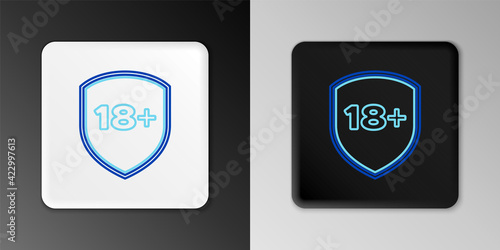 Line Shield with inscription 18 plus icon isolated on grey background. Adults content only. Protection, safety, security, protect concept. Colorful outline concept. Vector