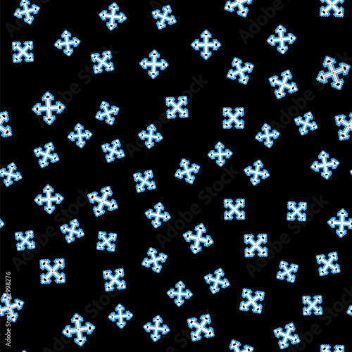 Line Pixel arrows in four directions icon isolated seamless pattern on black background. Cursor move sign. Vector