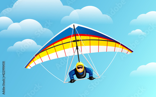 Hang Gliding. Man taking part in hang gliding competitions.