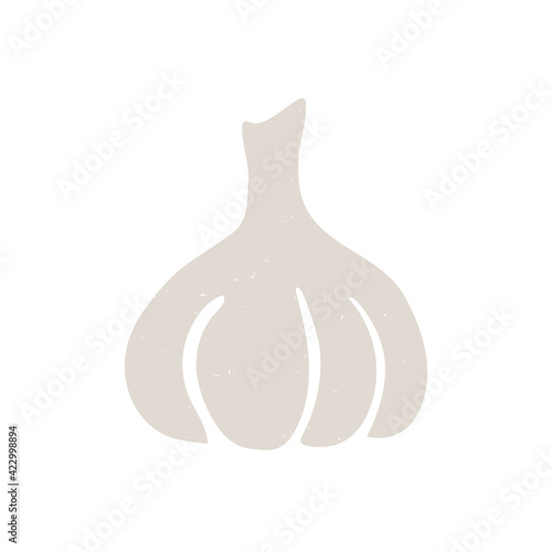 Cute garlic icon isolated on white background. Colorful pictogram original design. Can be used for infographics, identity or decoration. Vector shabby hand drawn illustration