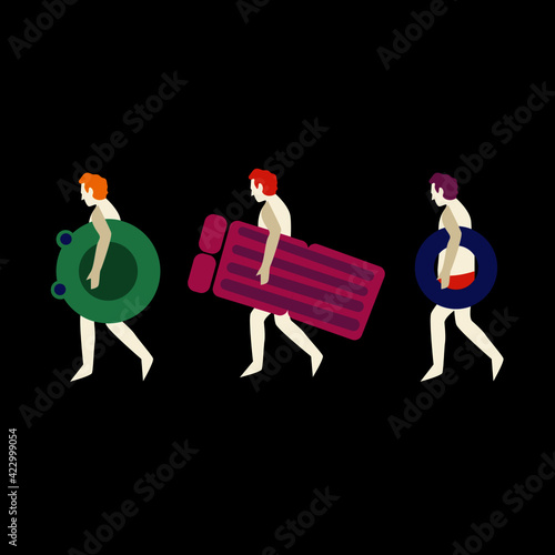 people go to the beach with an inflatable mattress