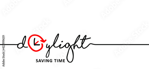 Slogan daylight saving time Concept. Summertime sign.  Fun vector clock switch icon. Forwards