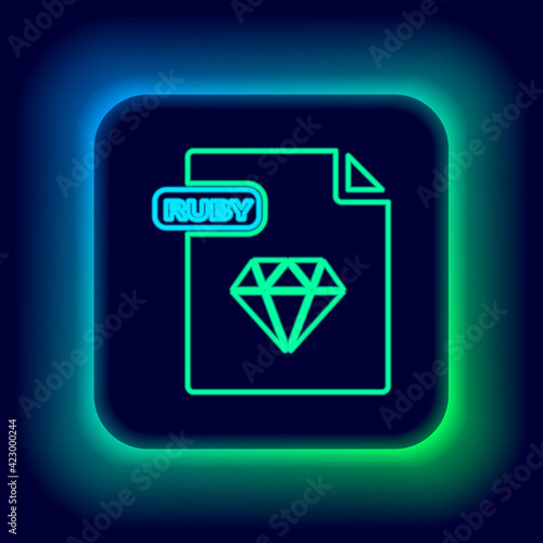 Glowing neon line RUBY file document. Download ruby button icon isolated on black background. RUBY file symbol. Colorful outline concept. Vector