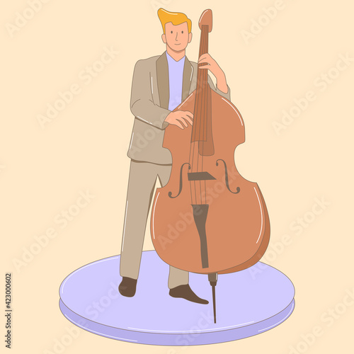 Vector illustration in a flat design style. A Man playing bass. Perfect for Instagram illustration, website illustration, etc.