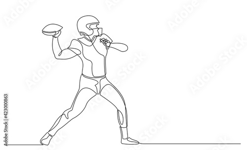 Continuous line american football player vector