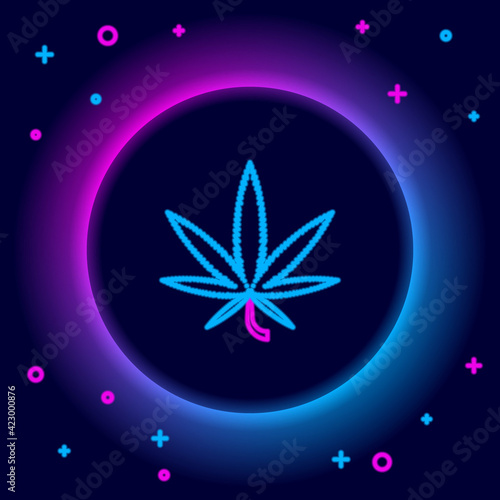 Glowing neon line Medical marijuana or cannabis leaf icon isolated on black background. Hemp symbol. Colorful outline concept. Vector