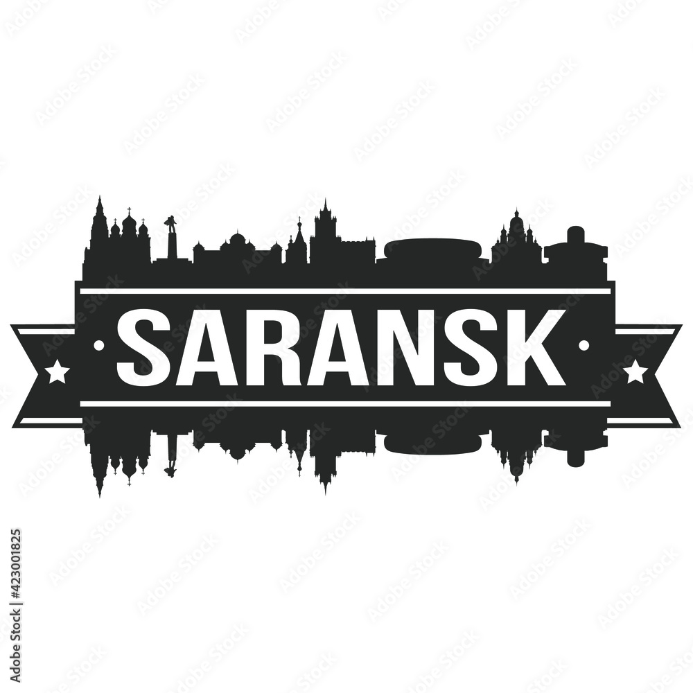 Saransk Russia Skyline Banner Vector Design Silhouette Art Stencil Illustration City Horizon.