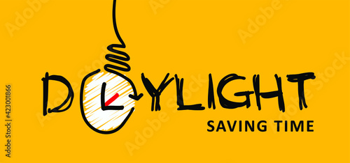 Slogan daylight saving time Concept. Summertime sign.  Fun vector clock switch icon. Forwards