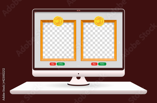 Online art sales market in internet. NFT non fungible tokens. Template for your picture. Vector design