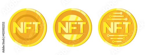 NFT. Non fungible tokens set in cartoon style. Online money for buy exclusive art. Vector illustration design.